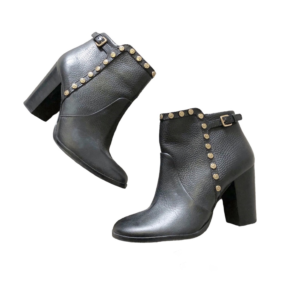 Tory Burch Black Leather Mae Heeled Ankle Booties